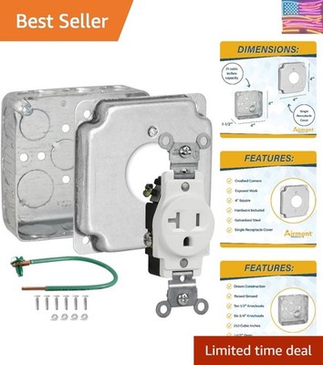 Outlet Box Kit, Includes 4x4'' Drawn Metal Electrical Box, 2 Tamper Resistant...