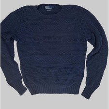 VTG Polo Ralph Lauren Chunky Cable Knit Blue Fisherman's Sweater Size M