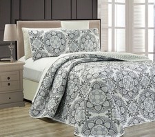 Linen Plus King/California King 3pc Reversible Oversized Bedspread Set Medall...