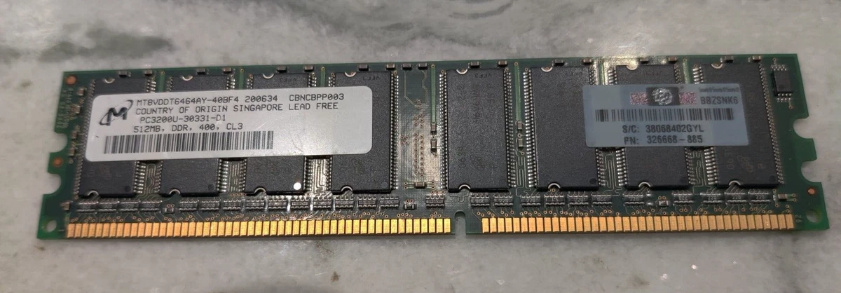 Mémoire RAM Generic 512 Mo 400 MHz - PC3200U (DDR-400) DDR1 DIMM