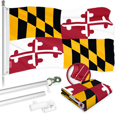 G128 6 Ft Flagpole (Silver) & Maryland State Flag 3x5 Ft Embroidered 300D Poly