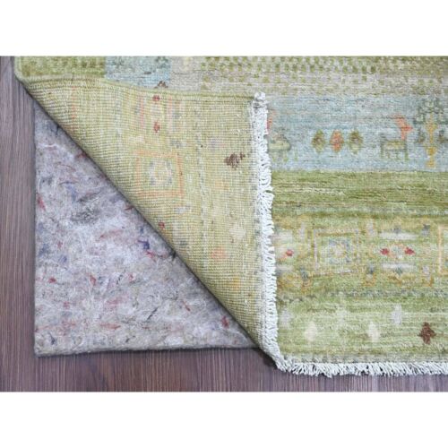 2'8"x14'8" Green Kashkuli Animal Figurines Wool Hand Knotted Runner Rug R20122 - Picture 2 of 6