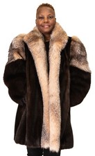 Natural Mahogany 35” Letout Mink Jacket W/ Fox Tuxedo Front And Sleeves - Sz 16