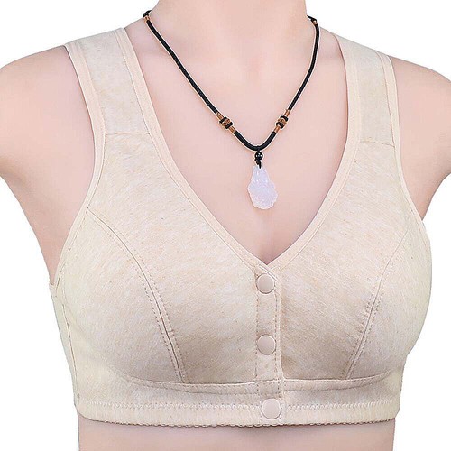 Womans Front Fastening Bra Female Cotton Non Wired Comfort Stretch Vest Bra Top - Picture 17 of 19