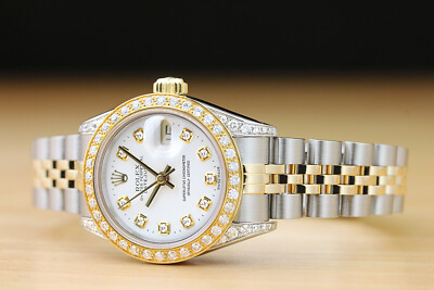 LADIES ROLEX DATEJUST 69173 WHITE 2-TONE QUICKSET DIAMOND DIAL