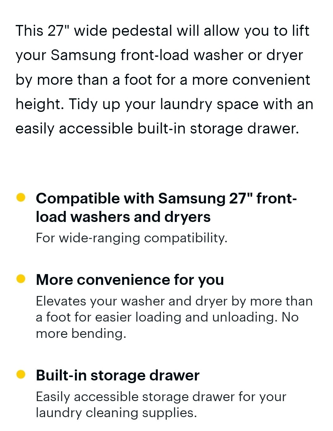 Samsung WE357A0V 27" Laundry Washers Pedestal Black 887276139043 eBay