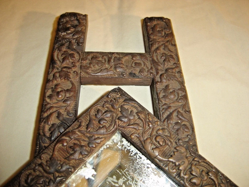 Antique  Gesso Diamond Shaped Beveled Mirror attached to an H frame ~053 - Image 4 of 4