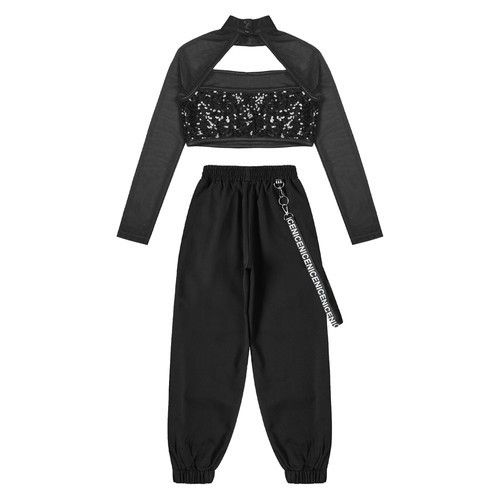 Girls 2Pcs Hip Hop Street Dance Clothes Set Crop Top with Jogger Pants Tracksuit - Picture 17 of 54