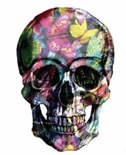 Large Colorful Skull Butterflies Patch Iron On Applique Heat Transfer 9.5" Weird