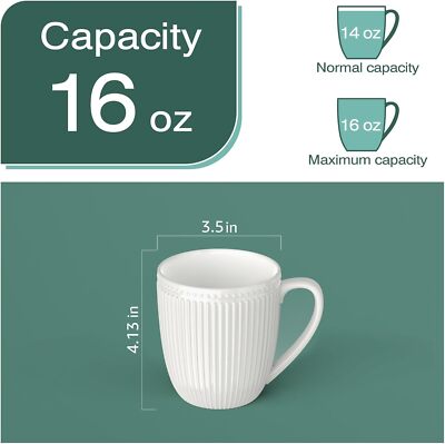 Coffee Mugs Set of 6, 16 Oz White Coffee Mugs, Porcelain Mugs, Large and  Easy to | eBay
