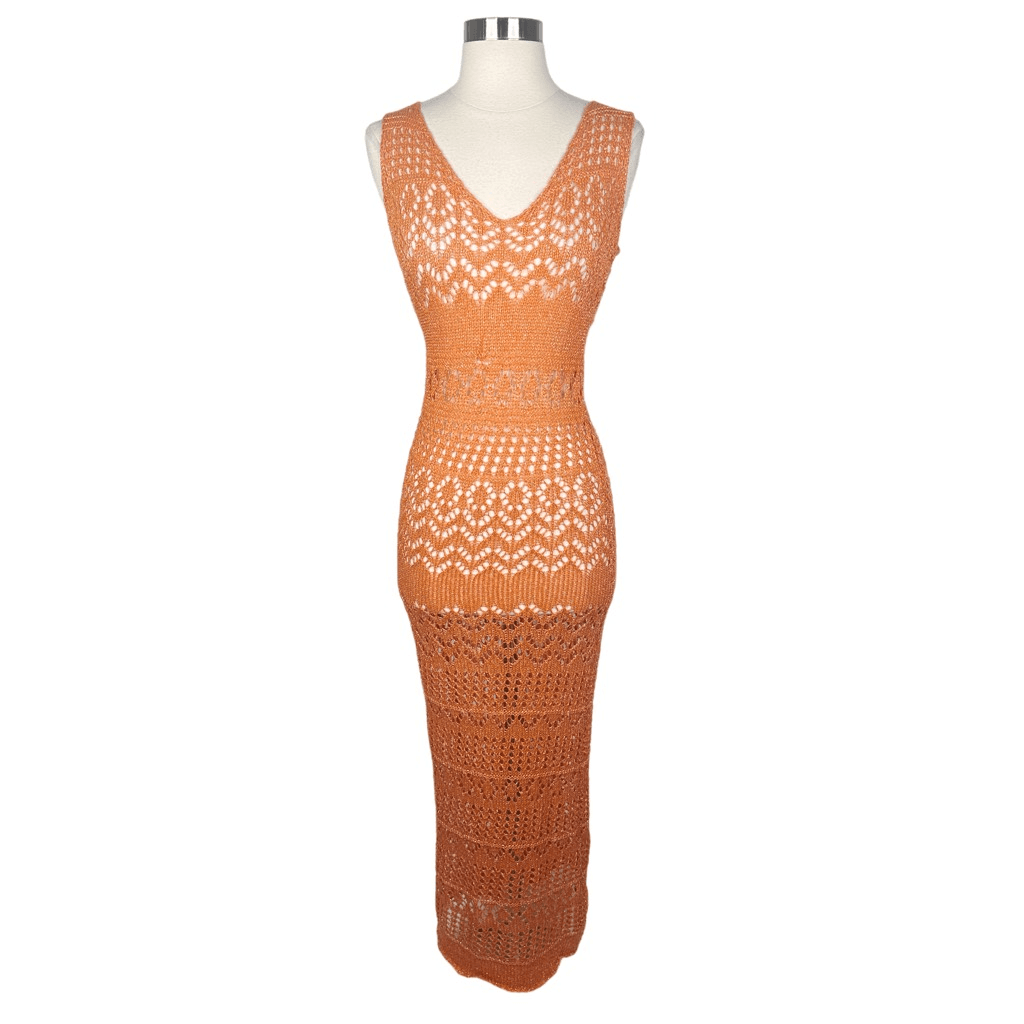 SNDYS x REVOLVE Shona Crochet Maxi / Cover-Up Dress Size Small Red Shimmer  | eBay