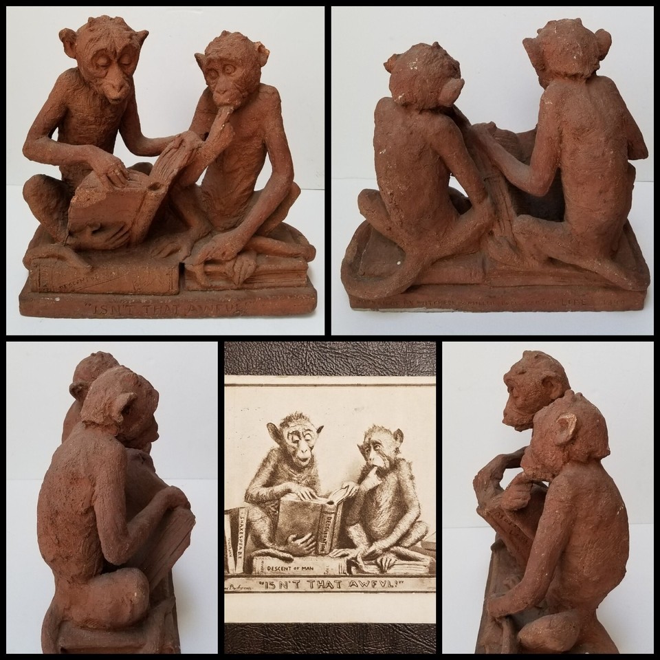 Antique circa 1899 Clay Comic Art 3-D Sculpture Included is a 1911 Postcard. Comic Art