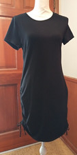 Wild Fable Size L Black Dress Gathers at Sides Short Sleeve 33 1/2" Long