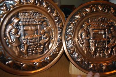 Two 12 inch copper wall chargers - Family at the well
