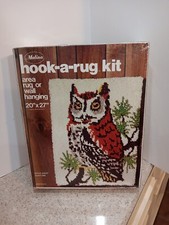 VTG70s Malina Hook-a-rug kit HootOwl 20"x27" AreaRug WallHang Needlecraft Latch