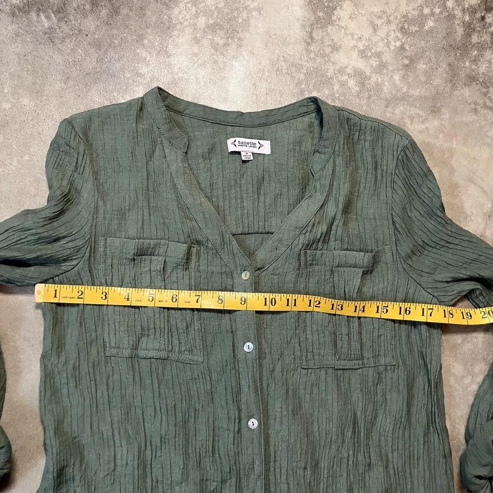 Vestido Nanette Lepore para mujer 8 verde salvia bohemio manga lengüeta enrollable botón delantero Foto 2 de 4