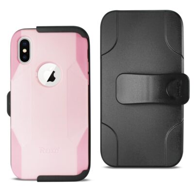 Reiko iPhone X/iPhone XS 3-in-1 Hybrid Heavy Duty Holster Combo Case in Light Pi