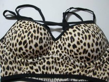 Victoria Secret Bra Size XS Beige/Black Underwired Push-Up Pullover Animal Print