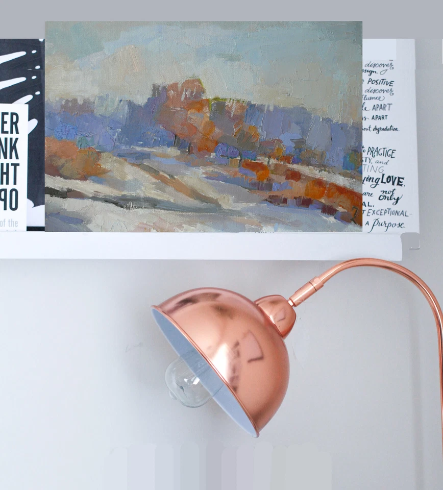 Original Oil Painting Landscape Winter Snowy Scenery Nature Forest 8"x 12" - Image 4 of 4