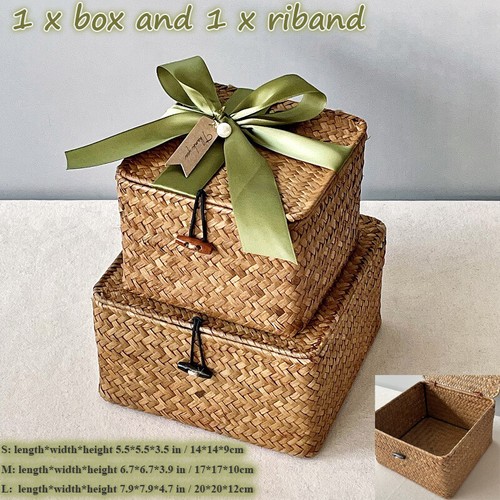 1X Retro Stroh Aufbewahrungsbox Hochzeit Gastgeschenk mit Schleife Band Kawaii Tisch Korb - Bild 5 von 18