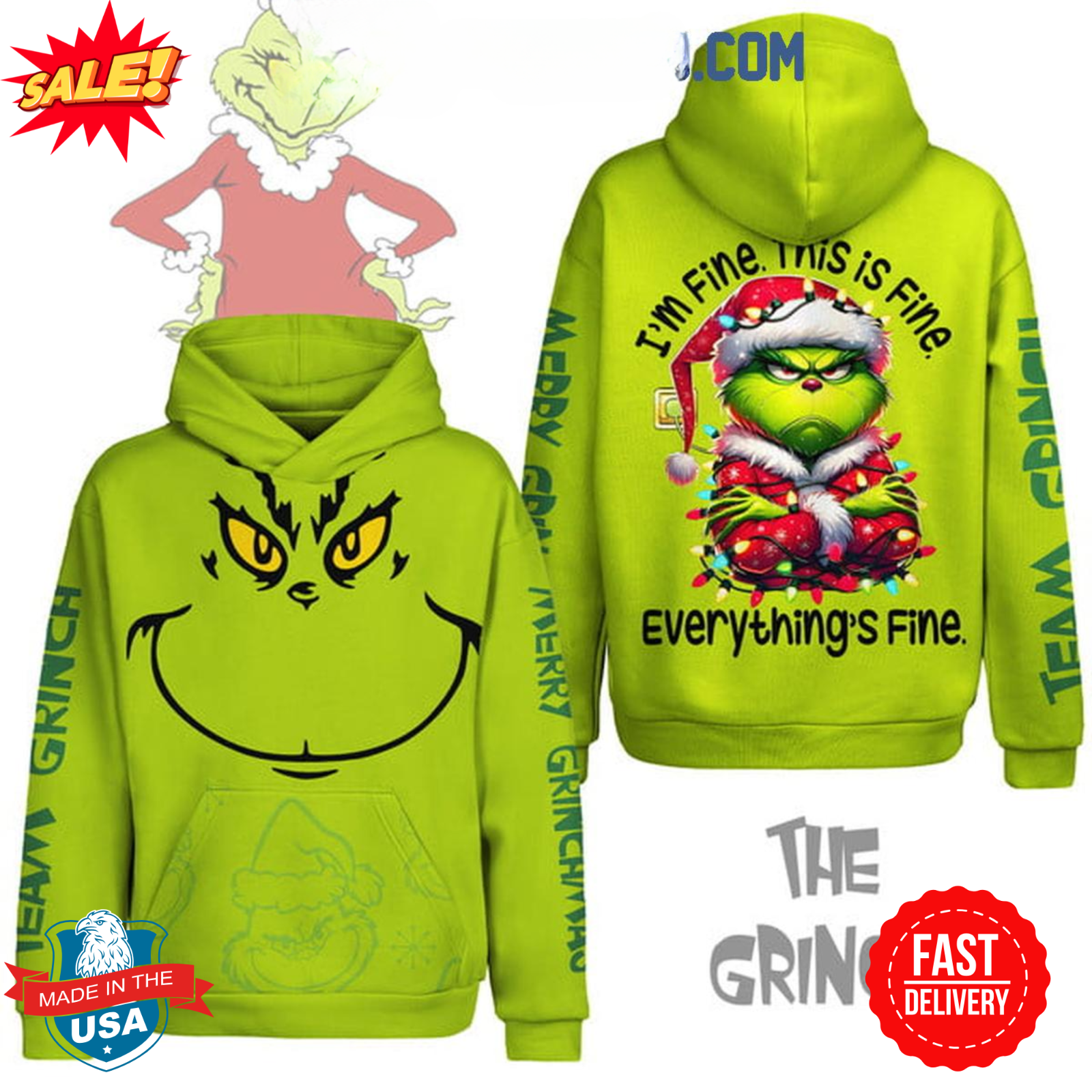 The Grinch 2024 It’S Fine Everything Is Fine And I’m Fine Christmas Hoodie