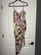 Cider Floral Illusion Ruched Midi dress large  nwt