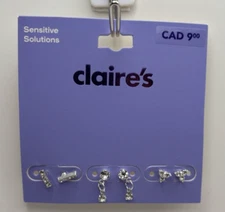 NEW 3 Pair Crystal Earrings Bar Triangle Drop from Claire's