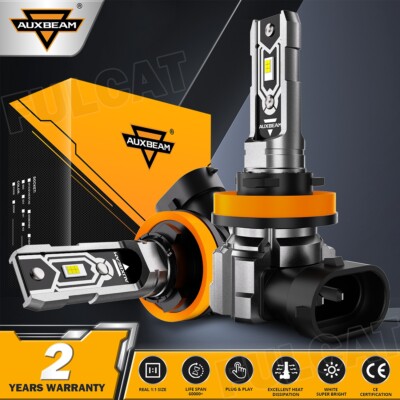 AUXBEAM H11 H8 H9 LED Headlight High Low Beam Bulb Super Bright 6500K Fanless 2x