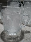 SET OF 7 VINTAGE CLEAR GLASS MUGS WITH RAISED FROSTED FLOWER DESIGN — photo 4