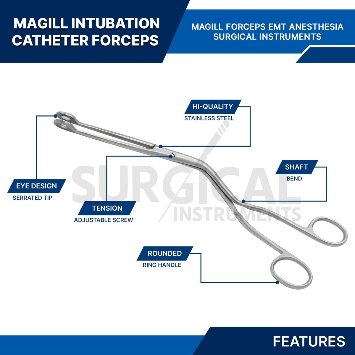 EMT Anesthesia Surgical Instruments 3 Pcs Set Magill