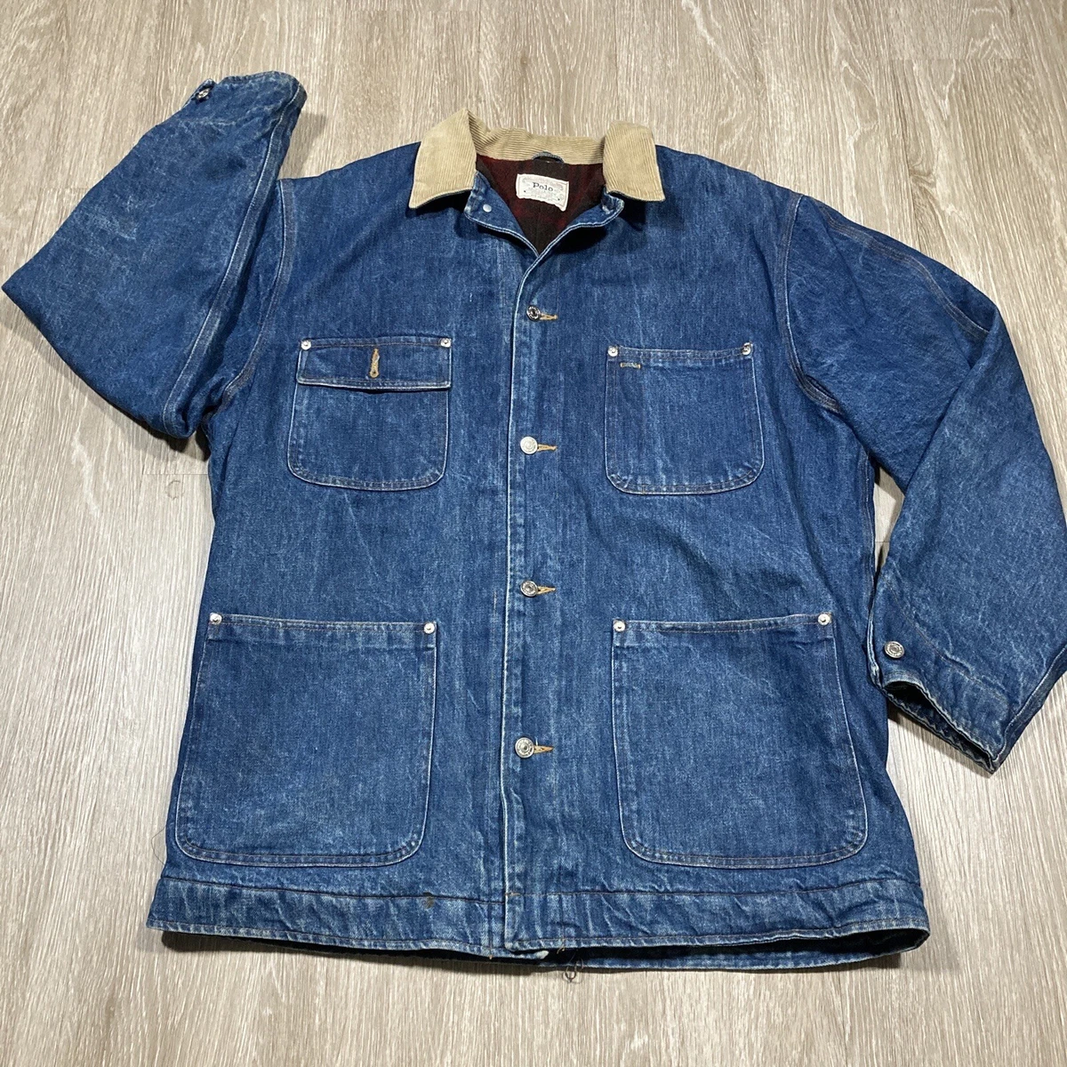 Vintage Polo Jacket 80s 90s L Blanket Lined Denim Ralph Lauren Chore Jean Coat