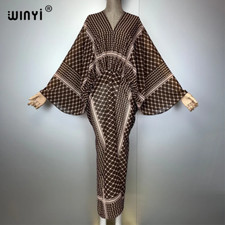 Keffiyeh  Elegant Dress Arabic Traditional Print Women Loose Holiday Beach Cover