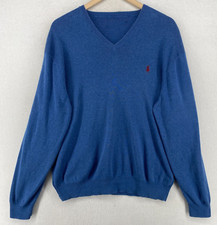 POLO RALPH LAUREN Sweater Mens XL Jumper V-Neck Long Sleeve Pullover Blue