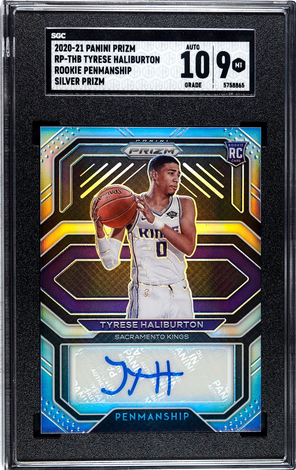 2020 Prizm Tyrese Haliburton Rookie Penmanship Auto Silver RC SGC 9 - 10 Auto
