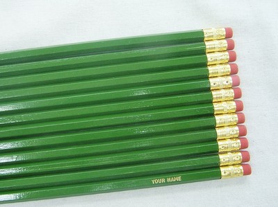 12 Hexagon ''Regular (Moss) Green'' Personalized Pencils