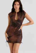 HOUSE of CB Antique Copper Daphne Lace-Up Side Tie Bodycon Mini Dress S = 4/6