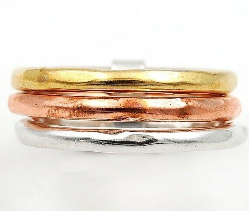 Three Tone-Meditation Spinner 925 Sterling Silver Ring Sz 6