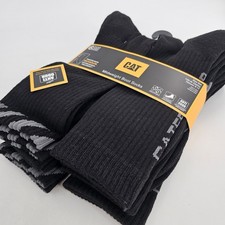 CATERPILLAR Midweight Boot Work Socks Mens 6 pairs Black Logo CAT Anti-Odor NEW