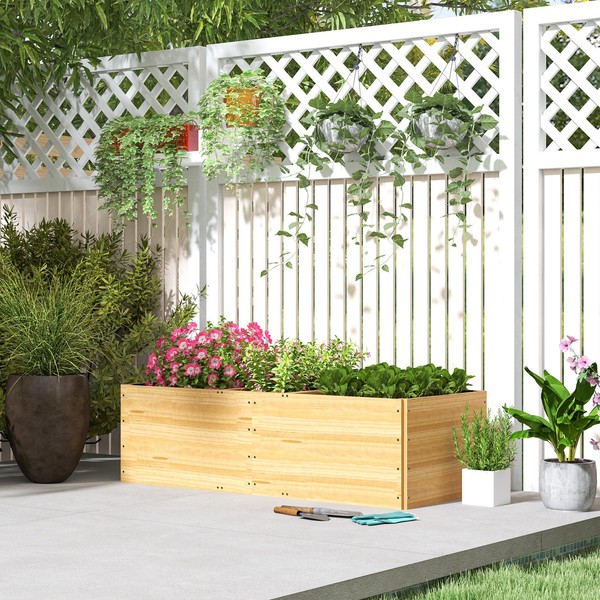 Outsunny Hochbeet Aus Holz, Pflanzbeet FrüHbeet Mit 3 Pflanzzonen, Gartenbeet-image