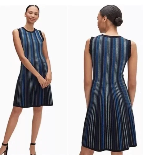 Kate Spade Vestito Maglione Texturizzato Nero Multi Senza Maniche Tg L