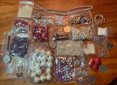 Assorted Beads For Jewelry Crafting Crystal Pearls & Metal Charms Variety Pack M
