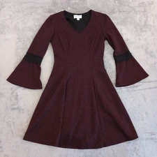 Elle Dress XS Purple Black Heather Fit Flare Knee Length Bell Sleeve Pullover