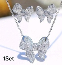 Bow earrings Necklace Set Rhinestone fashion jewelry NEW Free Ship