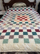 Multi Colored Patchwork Pattern Homemade Queen/Full Size Quilt Cotton 79” X 79”