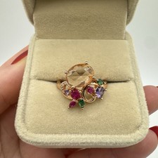 14ct Rolled Rose Gold Ring Size P½ UK  - Mixed Gemstone, Hallmarked 585RG Gift