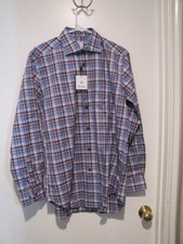 David Donahue blue plaid dress shirt size Medium