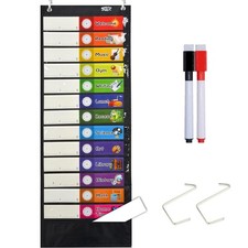 Daily Schedule Pocket Chart Black Class 26 Cards 13 Pockets Reusable 13x36