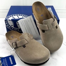 New Birkenstock Boston Taupe Suede Leather Soft Footbed Clog Unisex Size 7-9