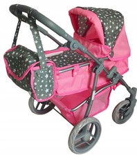 Pink Doll Pram Stroller with Bag & Backpack, Adjustable Handle
