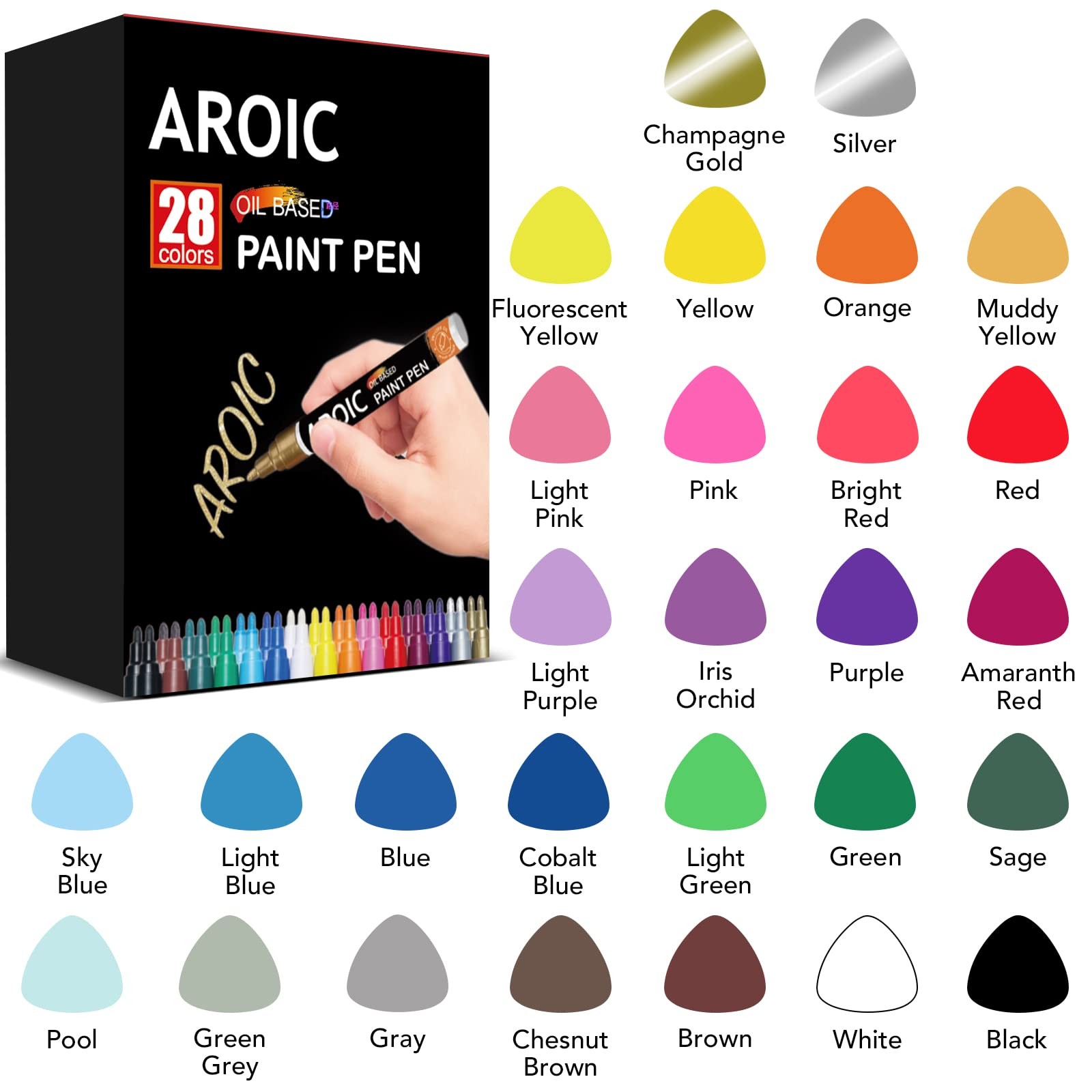 AROIC Paint Markers, 28 Colors Oil-Based Waterproof Paint Marker Pen Set.Quic...